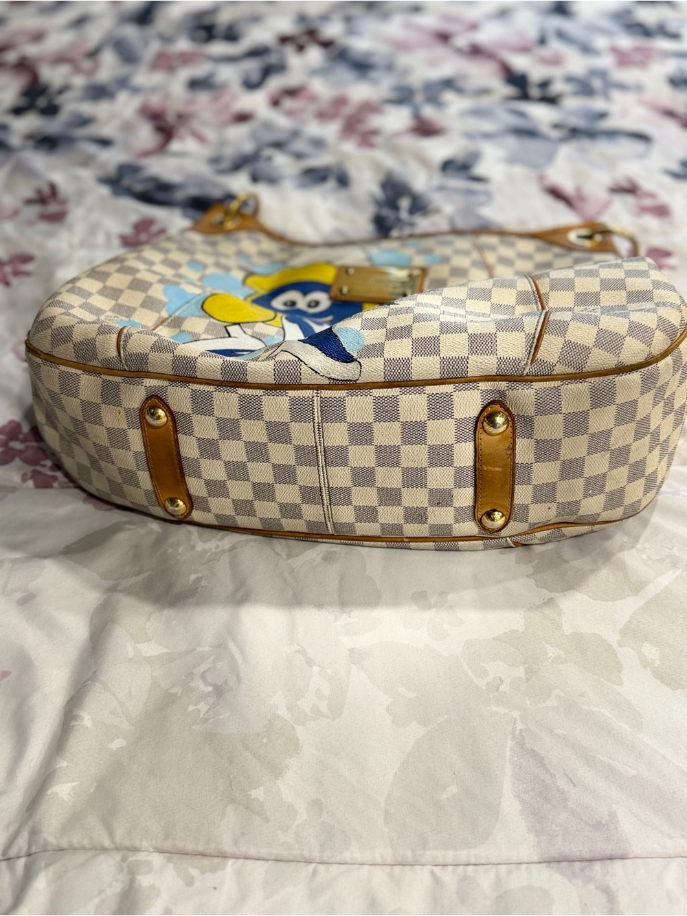 Auth LV Designer-Inspired Cream Checkered Shoulder Bag custom Smurfette Artwork - Picture 2 of 5